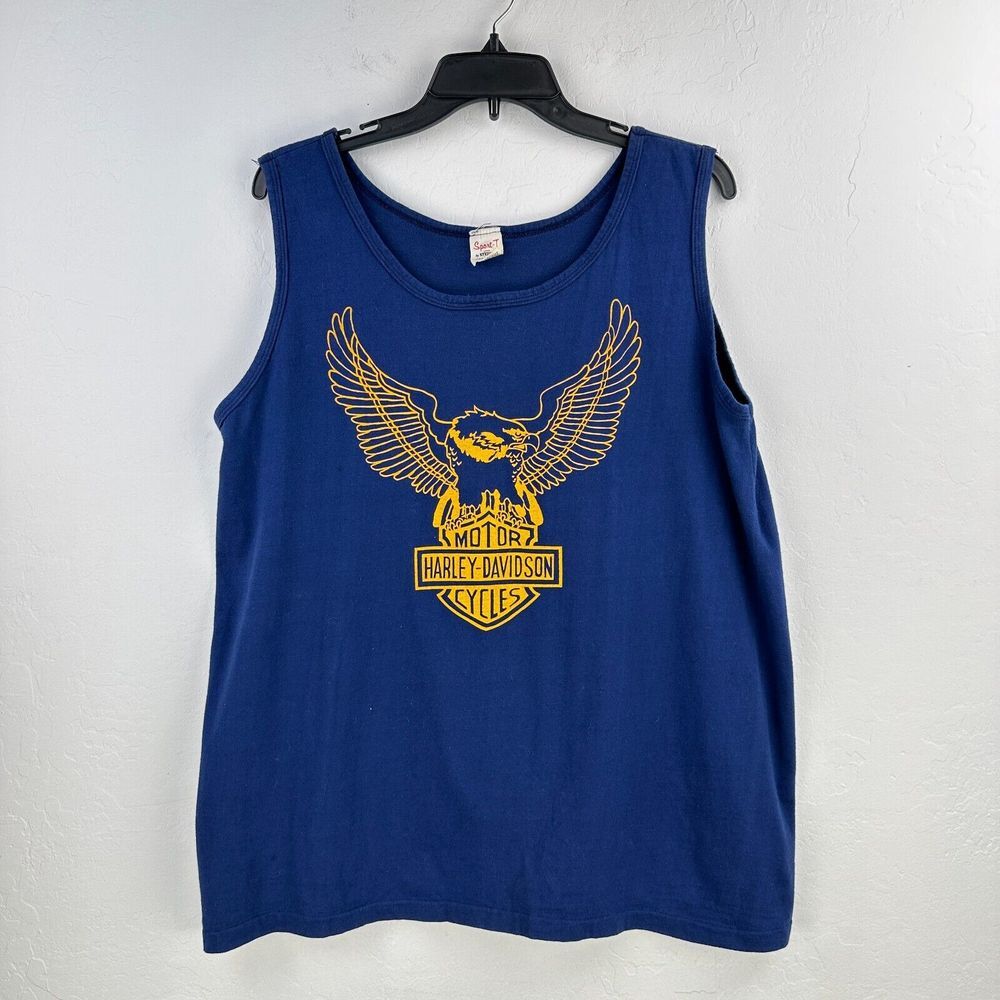 VTG Sport-T By Stedman Tank Muscle Tee‎ Mens XL Blue Harley Davidson USA Eagle